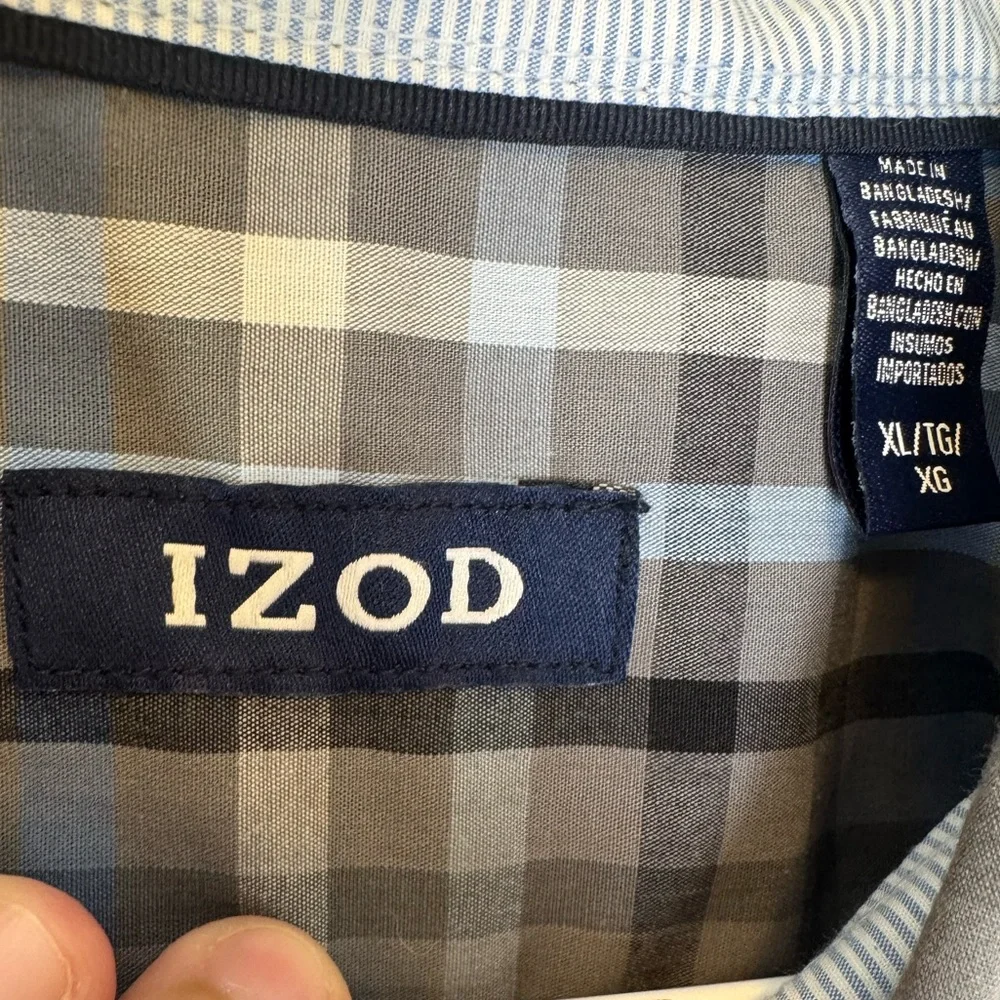 IZOD Performance Comfort Shirt Men's Blue Gray Plaid Button Down Size XL NWT - Picture 6 of 10